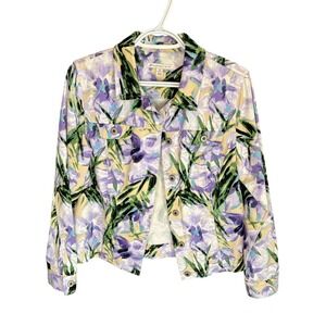 JM Collection Petite Floral Denim Jacket Women Size 10P
